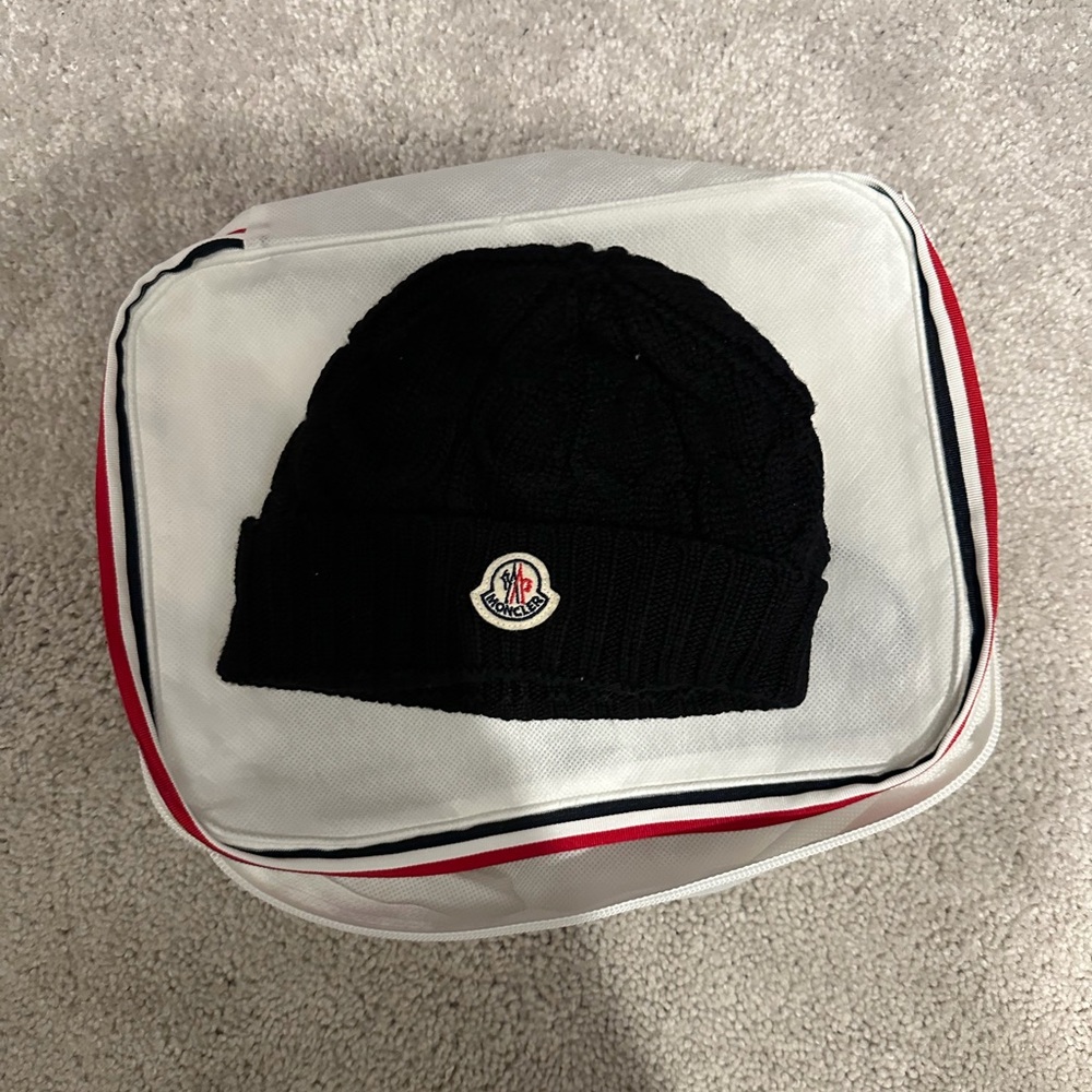 Moncler Black Cable Knit Wool Beanie
